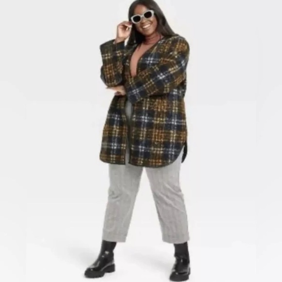Ava & Viv Women's Size 4X Orange & Black Rust Plaid Open Front Soft Overcoat - Picture 3 of 9